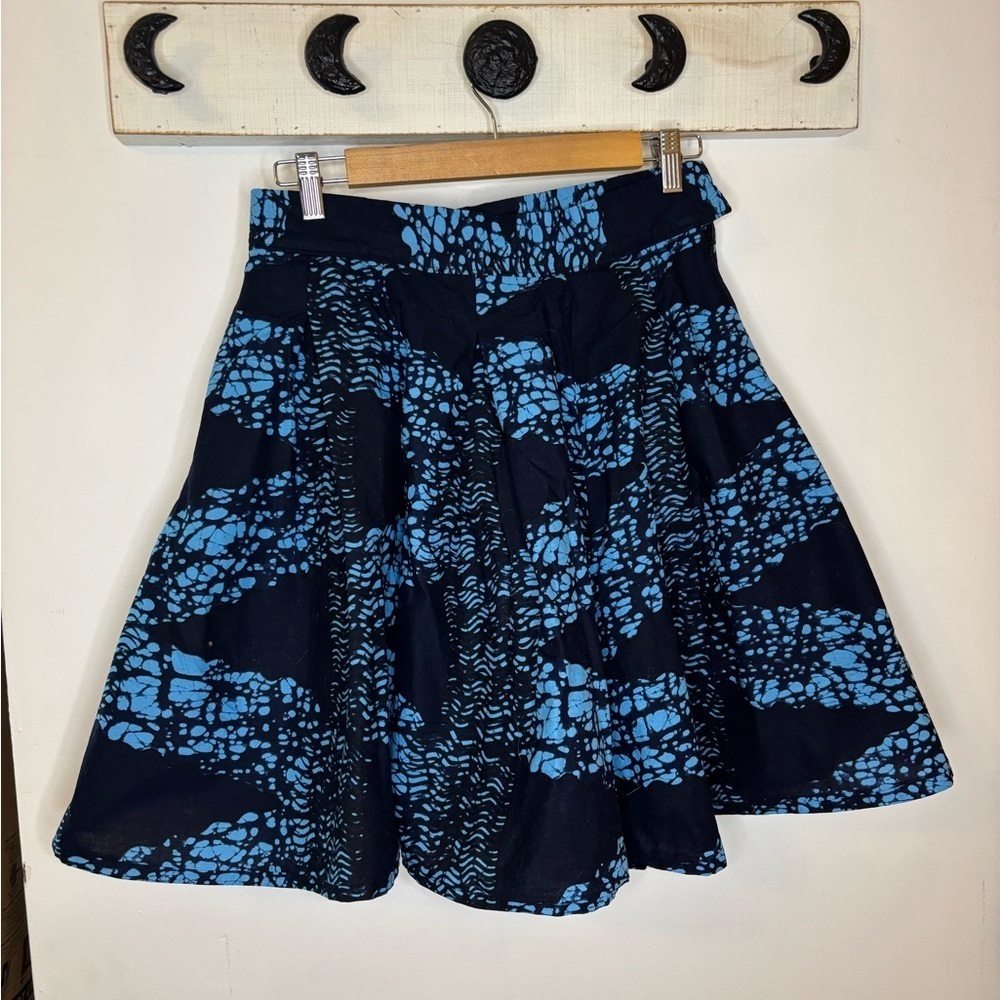 Francis And Benedict Africa Blue Cotton Pleated Mini Skirt